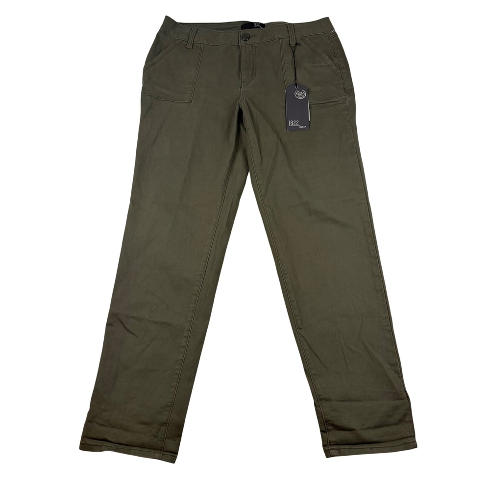 1822 Denim Womens Olive Green Utility Straight Leg Cargo Pants Size 12 New